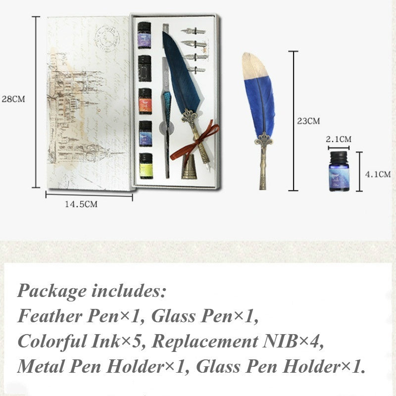 Colorful Ink Glass Pen Feather Pen Set –